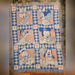 Disney Vintage Woven Knit Baby Blanket Mickey Mouse Minnie Donald Daisy Goofy